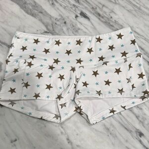 Fleo White Athletic Shorts with Brown and Light Blue Stars